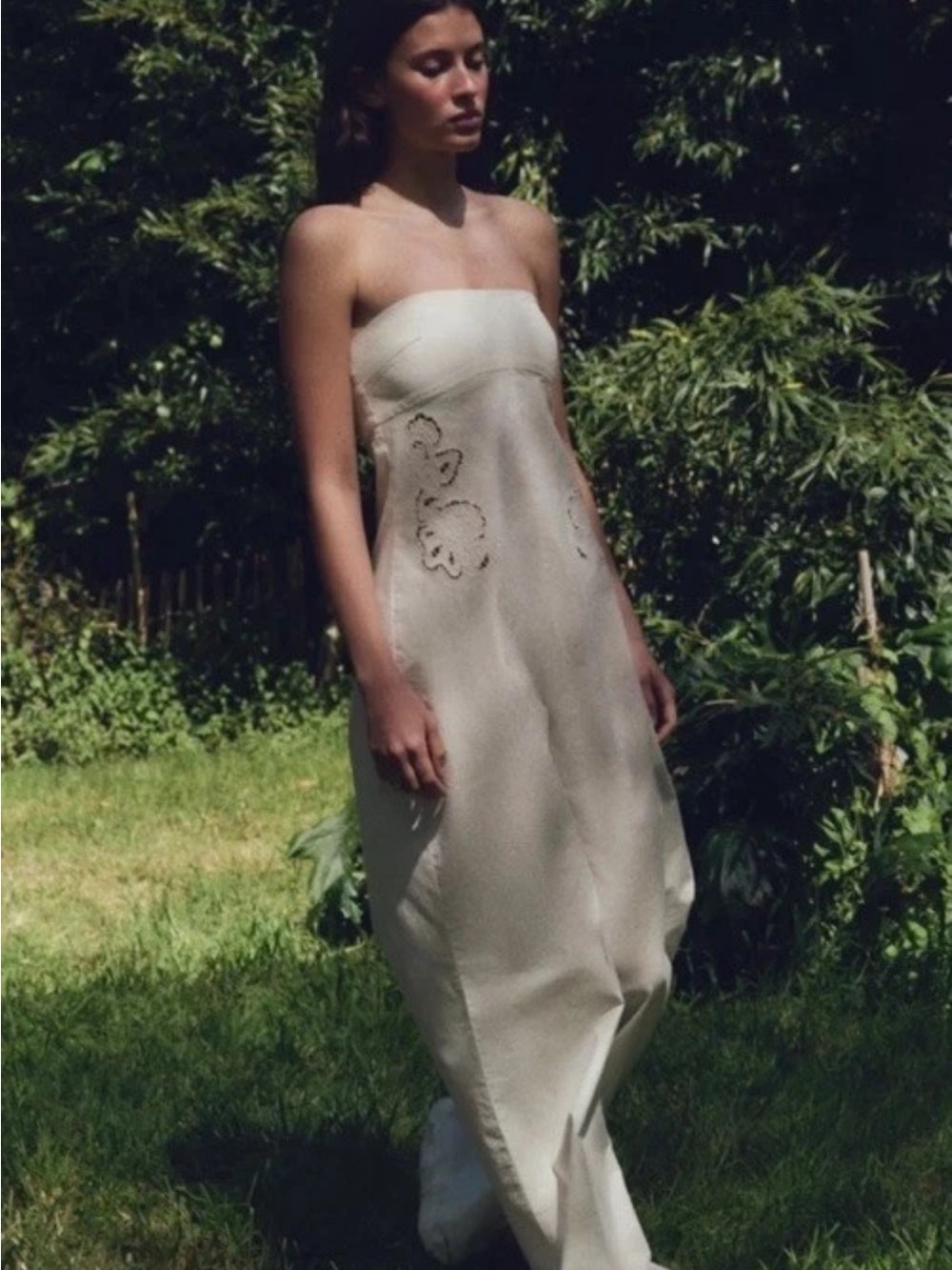 NWT Zara Oyster White Strapless Embroidered Wide Leg Jumpsuit Size Medium